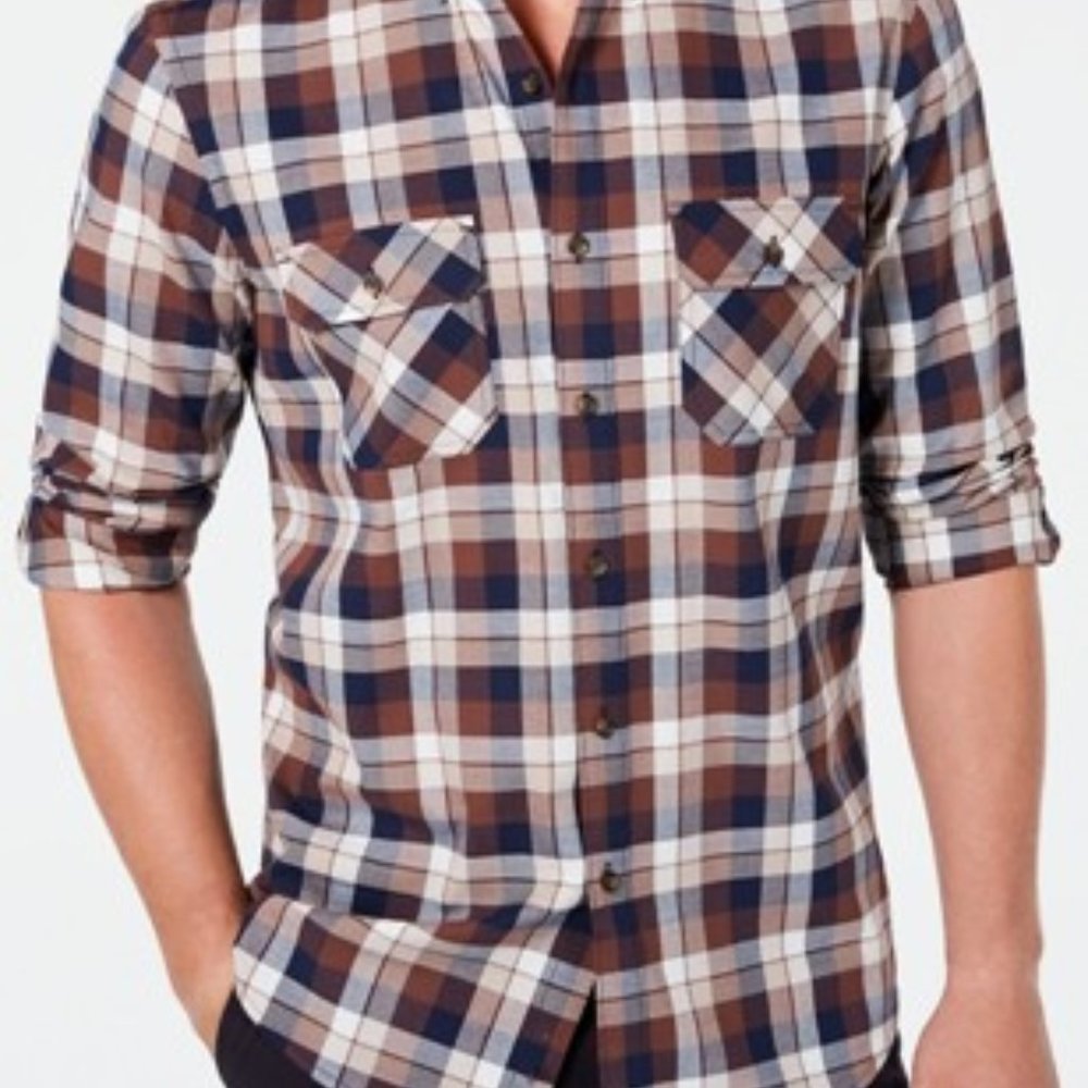 Club Room Stretch Brushed Cotton Flannel Shirt NWT